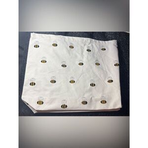 New Bee Print Canvas Tote Bag - White and Yellow 15.5” x 18.5”